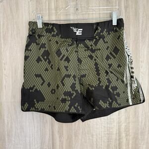 Elite MMA Shorts Mens Medium Sun Fight Muay Thai Hybrid Cut Green Elastic Waist